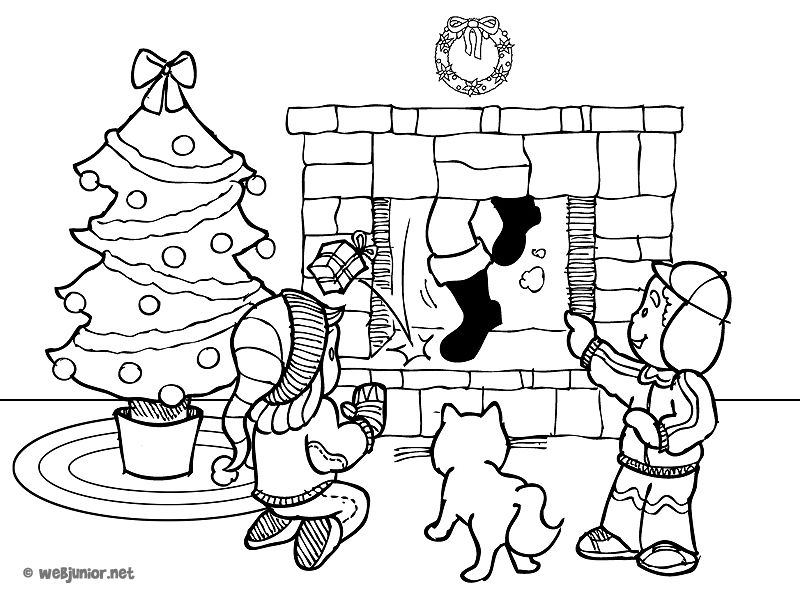 Pere Noel Cheminee Coloriage